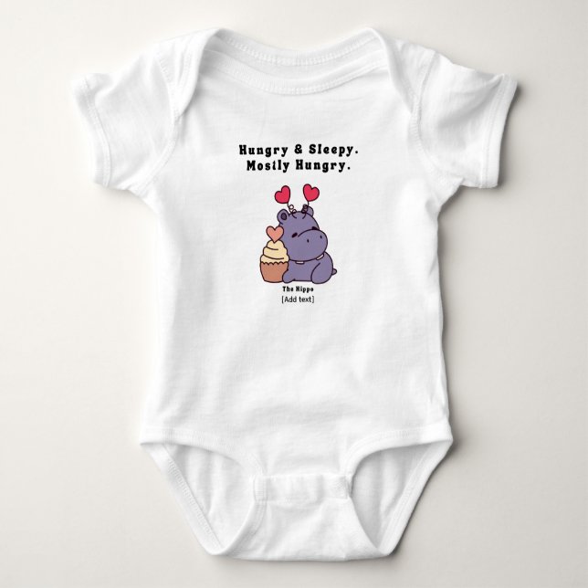 Hungry & Sleepy Hippo - Cute Mostly Hungry Baby Qu Bodysuit (Front)