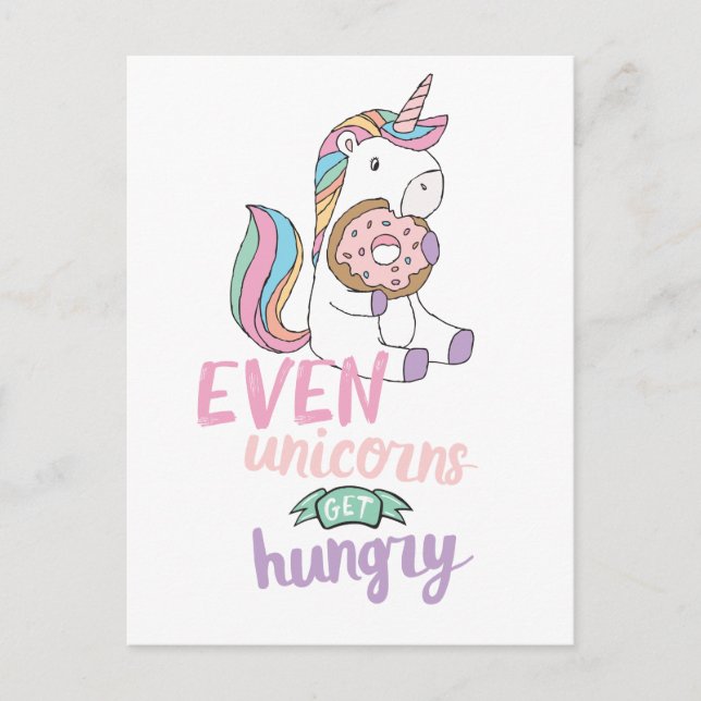 Hungry Unicorns Colourful Unicorn Art Cute Art  Postcard (Front)