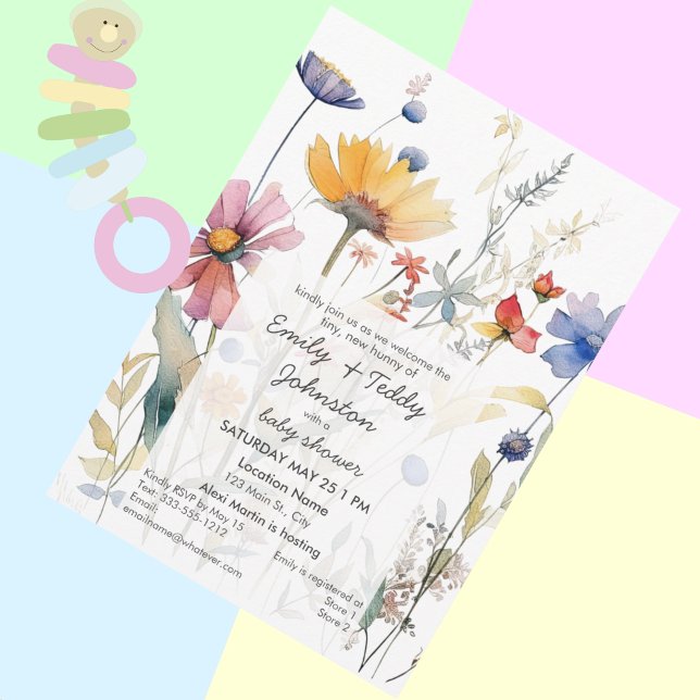'Hunny' Wildflower Gender Neutral Baby Shower Invitation (Creator Uploaded)