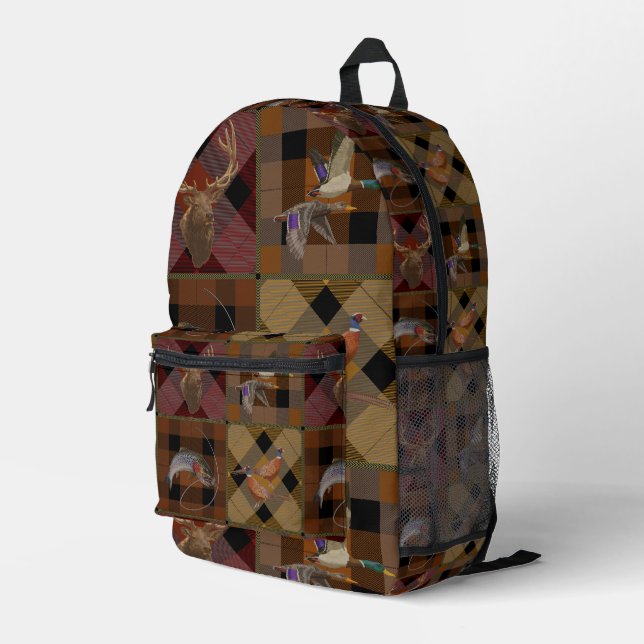 Hunt Club Plaid with Wild Game  Printed Backpack (Back Corner Right)