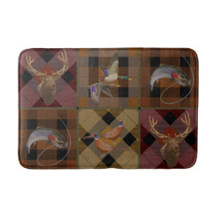 Hunt Club Plaid With Wildlife Game  Bath Mat