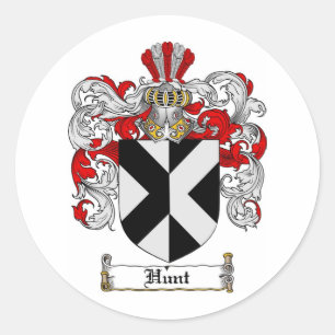 HUNT FAMILY CREST -  HUNT COAT OF ARMS CLASSIC ROUND STICKER