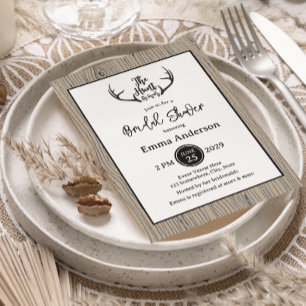 Hunt is Over Rustic Antler Barnwood Bridal Shower Invitation