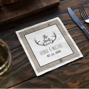 "Hunt is Over" Rustic Antler Barnwood Wedding Napkin