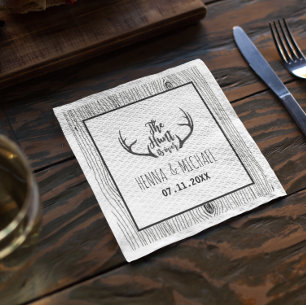 "Hunt is Over" Rustic Antler Barnwood Wedding Napkin