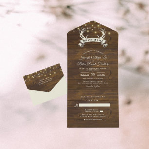 "Hunt is Over" Rustic Antler Strings Light Wedding All In One Invitation