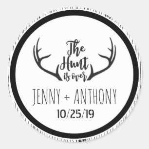 "Hunt is Over" Rustic Barnwood Save The Date Seal