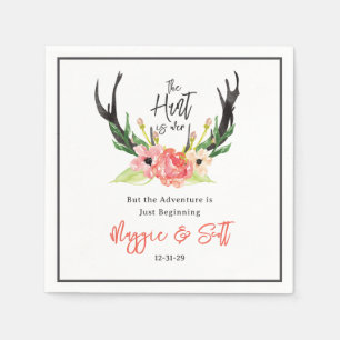 Hunt is Over Rustic Boho Antler Floral Wedding Napkin