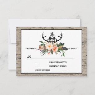 Hunt is Over Rustic Boho Floral Wedding RSVP Card