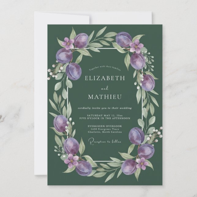 Hunter Amethyst Ranunculus Eucalyptus Wedding Invitation (Front)