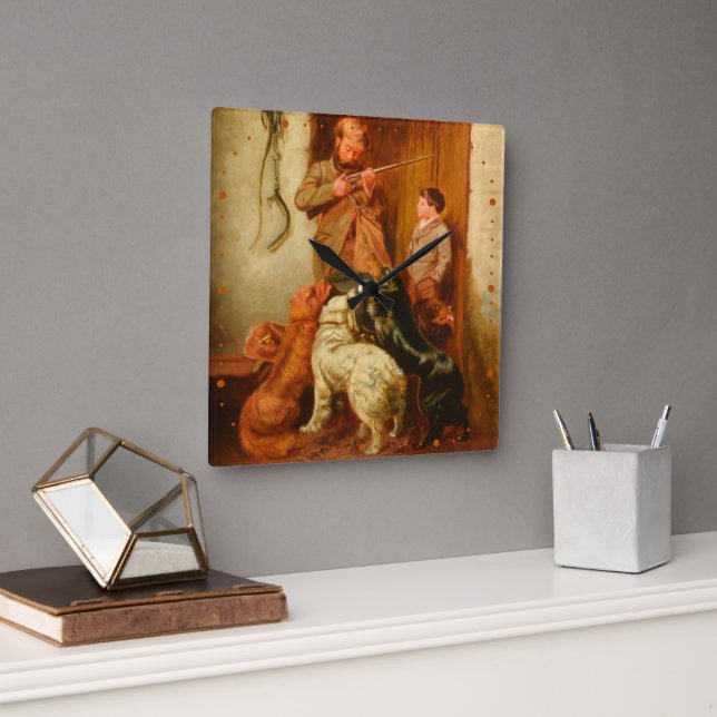 Hunter and Boy by Arthur Fitzwilliam Tait 1876  Square Wall Clock (Office)