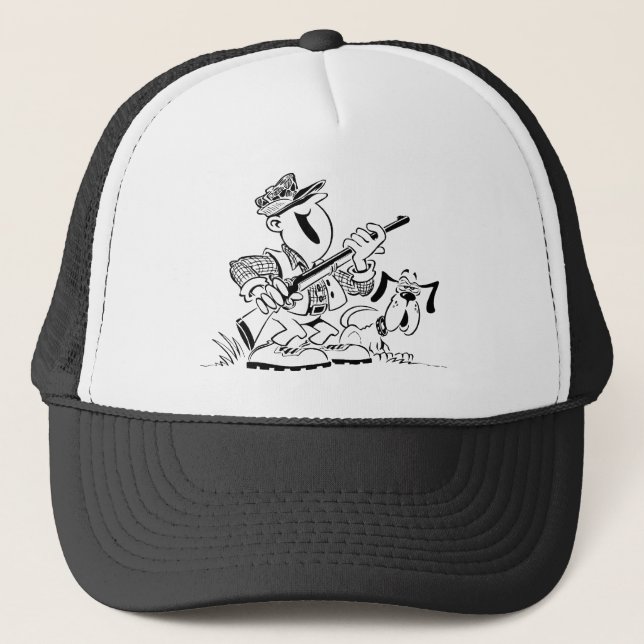 Hunter and Dog Cartoon Trucker Hat (Front)