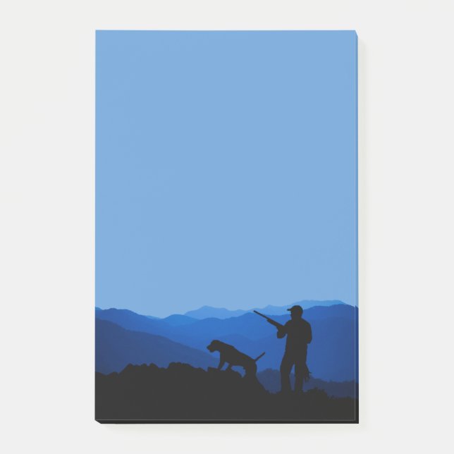 Hunter and Dog Silhouette with Mountains Post-it Notes (Front)