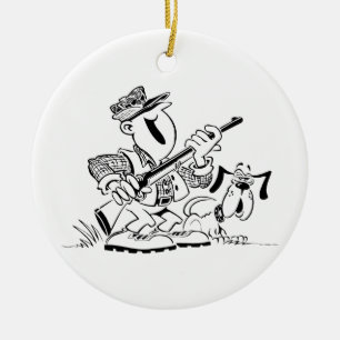 Hunter and Gun Dog Cartoon Ceramic Ornament