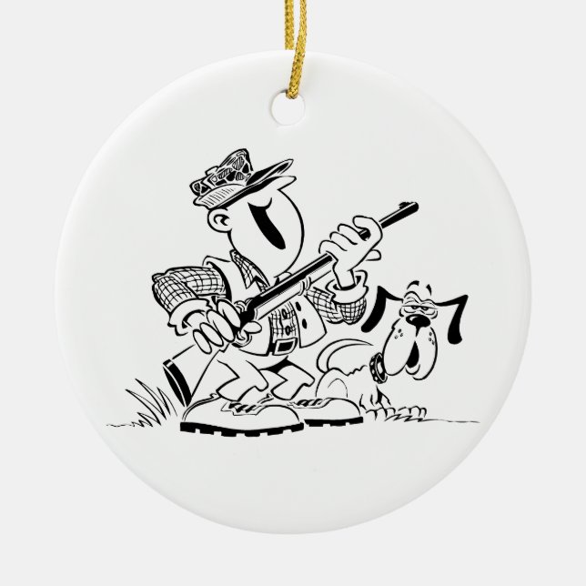 Hunter and Gun Dog Cartoon Ceramic Ornament (Front)
