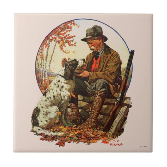 Hunter and Spaniel Ceramic Tile (Front)