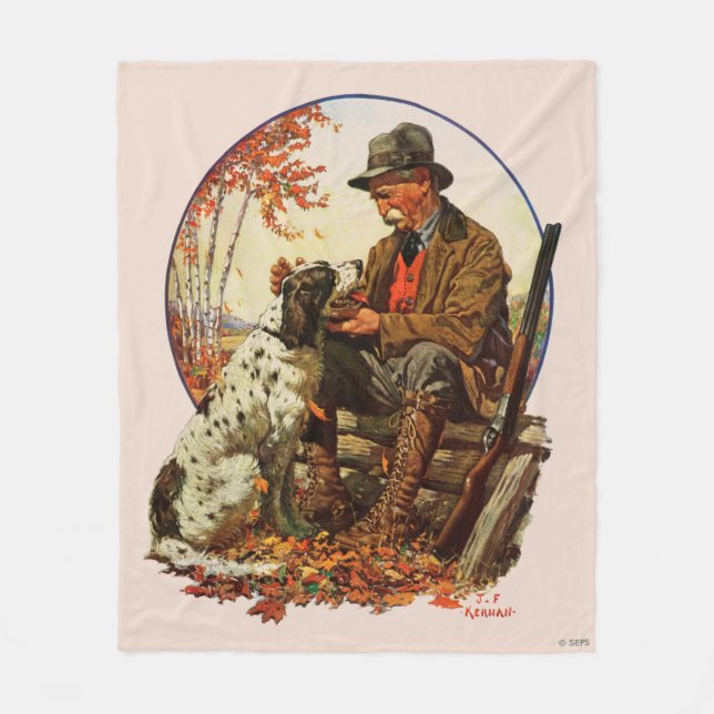 Hunter and Spaniel Fleece Blanket (Front)