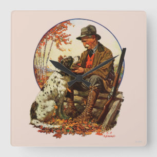 Hunter and Spaniel Square Wall Clock