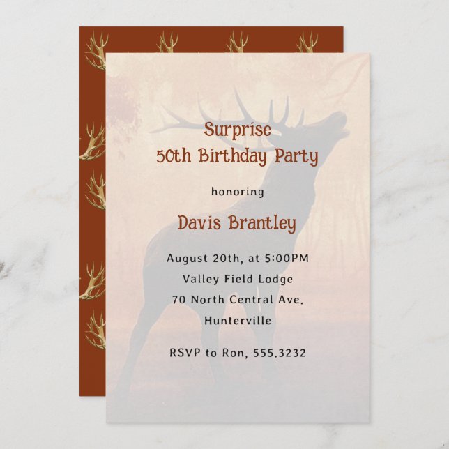 Hunter Antlers Deer Birthday Party Invitation (Front/Back)