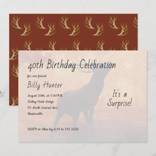 Hunter Antlers Surprise Birthday Party Invitation