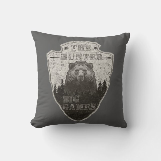 Hunter, big game, bear tapestry acrylic print cushion (Front)
