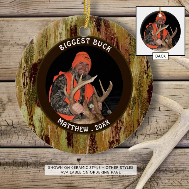 Hunter BIGGEST BUCK Camouflage Photo Commemorative Ceramic Ornament (Creator Uploaded)