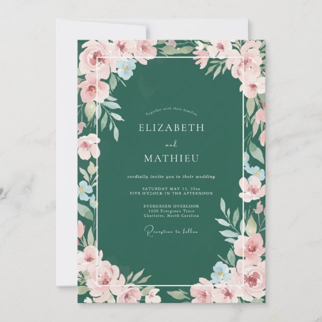 Hunter Blush Leafy Wedding Invitation (Front)