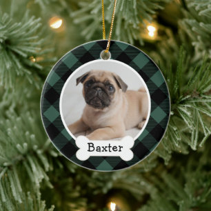 Hunter Buffalo Plaid Custom Pet Puppy Dog Photo Ceramic Ornament