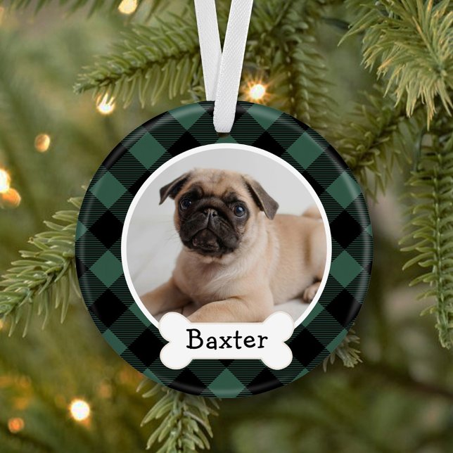 Hunter Buffalo Plaid Custom Pet Puppy Dog Photo Ornament (Creator Uploaded)