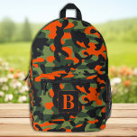 Hunter Camo Personalised Monogram Camouflage Printed Backpack<br><div class="desc">Introducing our modern and trendy camo backpack, perfect for kids, students, hikers, and day trippers! This cool backpack features a hunter camo pattern with shades of green, and blaze orange, giving it a military-inspired look that is sure to turn heads. The camo design is not only stylish, but also functional,...</div>