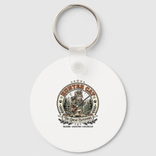 Hunter Cat Hunting Outdoorsman Cat Vintage Vector Key Ring