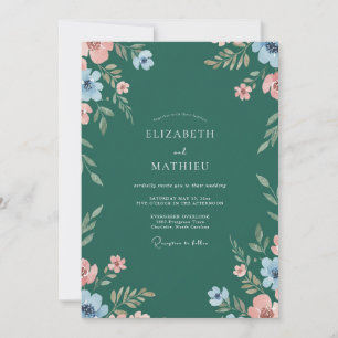 Hunter Coral Wildflower Wedding Invitation