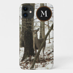Hunter Deer in the snow with monogram Camo iPhone 11 Case