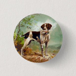 Hunter dog with bird in mouth 3 cm round badge