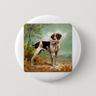 Hunter dog with bird in mouth 6 cm round badge