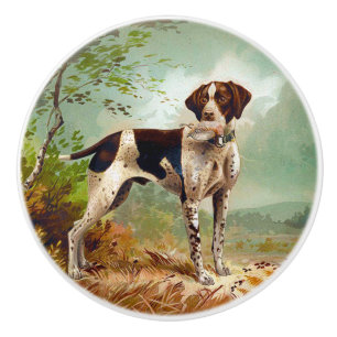 Hunter dog with bird in mouth ceramic knob