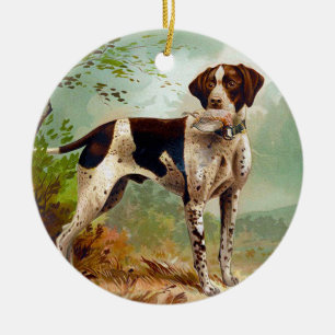 Hunter dog with bird in mouth ceramic ornament