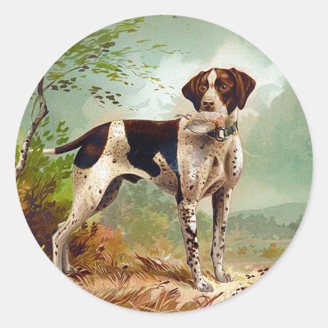 Hunter dog with bird in mouth classic round sticker (Front)