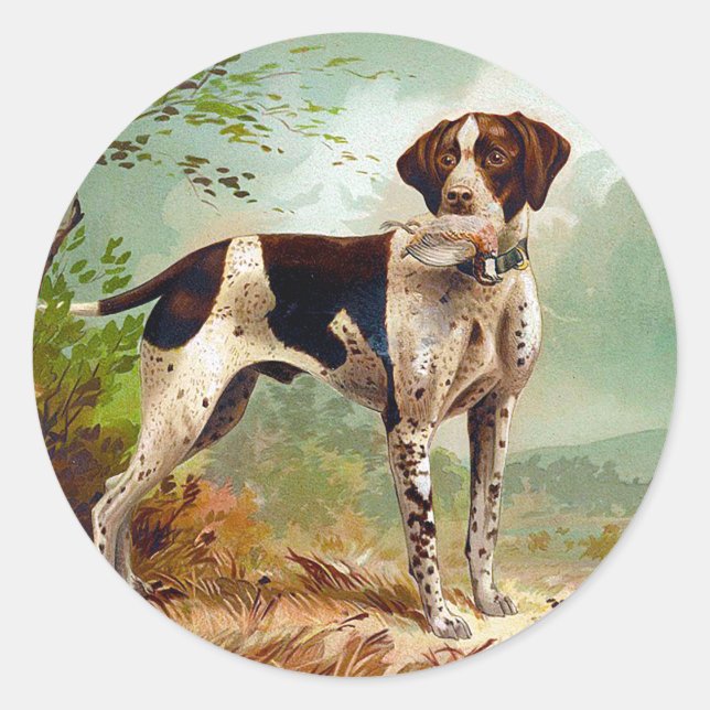 Hunter dog with bird in mouth classic round sticker (Front)
