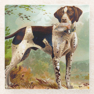 Hunter dog with bird in mouth glass coaster
