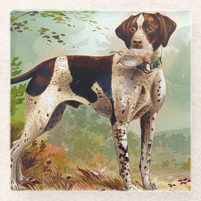 Hunter dog with bird in mouth glass coaster (Front)