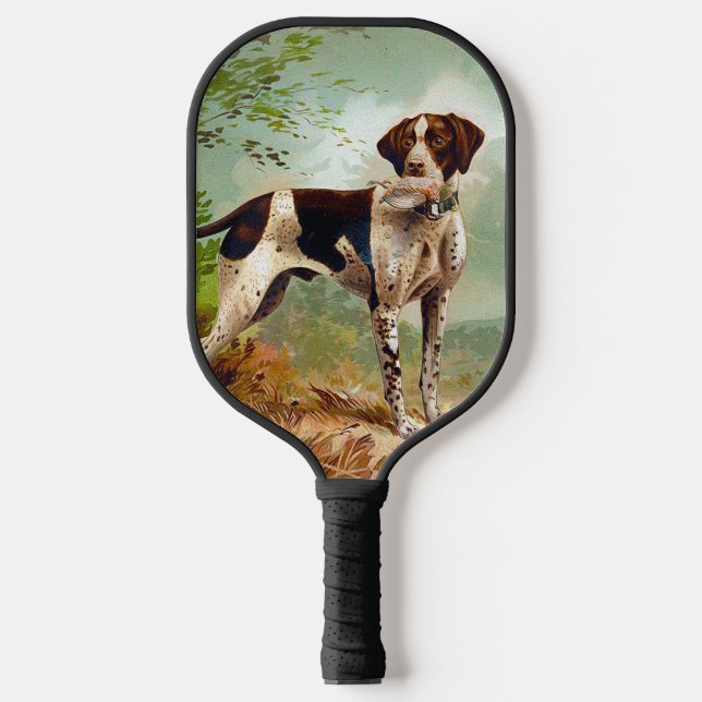 Hunter dog with bird in mouth pickleball paddle (Front)