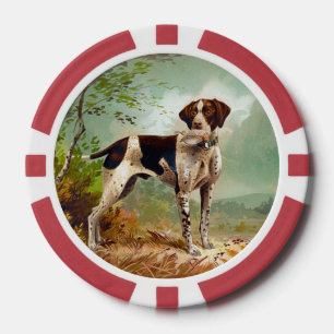 Hunter dog with bird in mouth poker chips