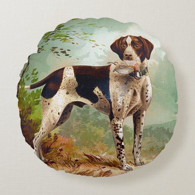 Hunter dog with bird in mouth round cushion (Front)