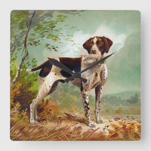 Hunter dog with bird in mouth square wall clock