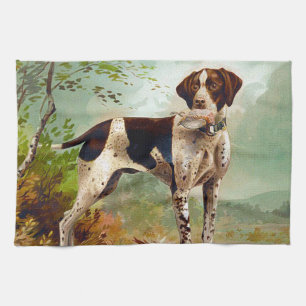Hunter dog with bird in mouth tea towel
