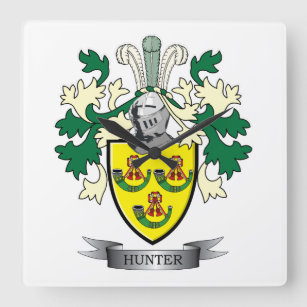 Hunter Family Crest Coat of Arms Square Wall Clock