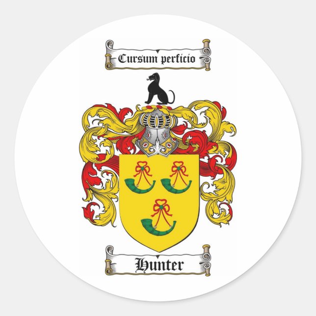 HUNTER FAMILY CREST -  HUNTER COAT OF ARMS CLASSIC ROUND STICKER (Front)