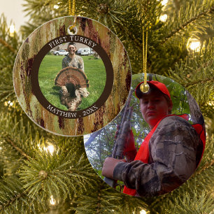Hunter FIRST TURKEY Photo Camouflage Personalized Ceramic Ornament
