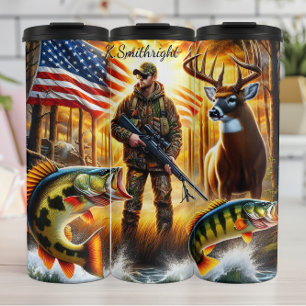 Hunter Fish Deer American Flag Thermal Tumbler